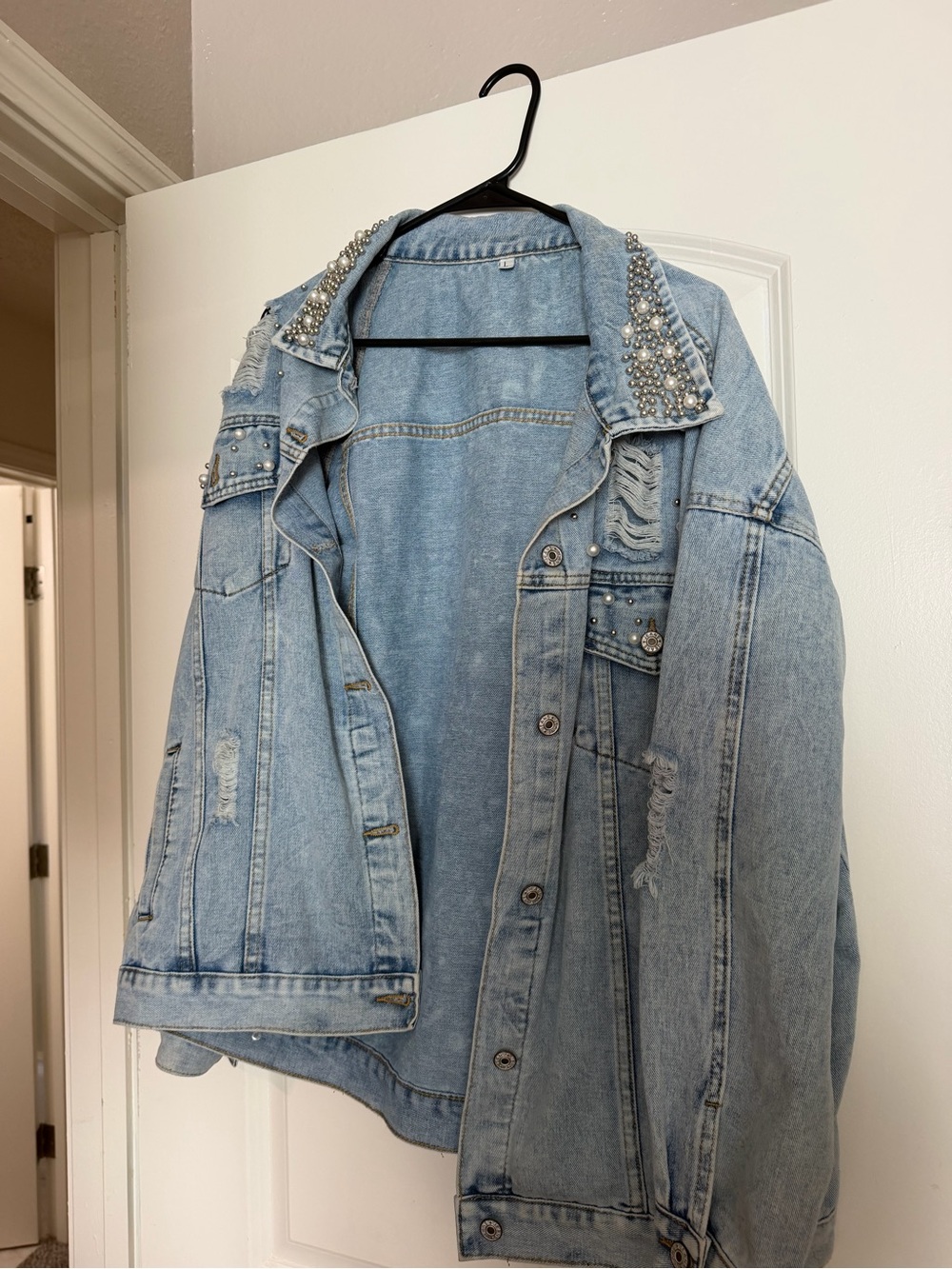 “Somebody’s Problem” Custom Embellished Light Blue Denim Jacket for Women